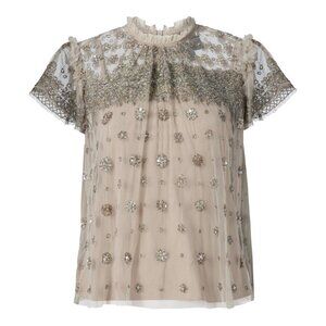 Needle Thread Heavily Beaded Top Sz XS Gray Embellished By Hand Luxury Event